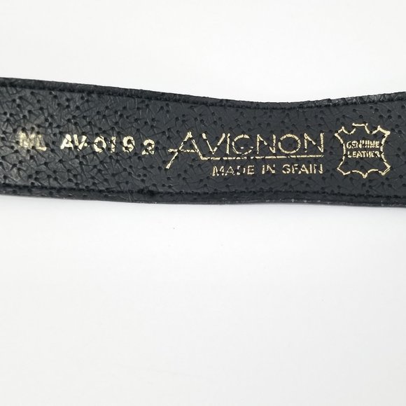Vintage Avignon Chain Black Leather Belt Spain M/L - Picture 7 of 10